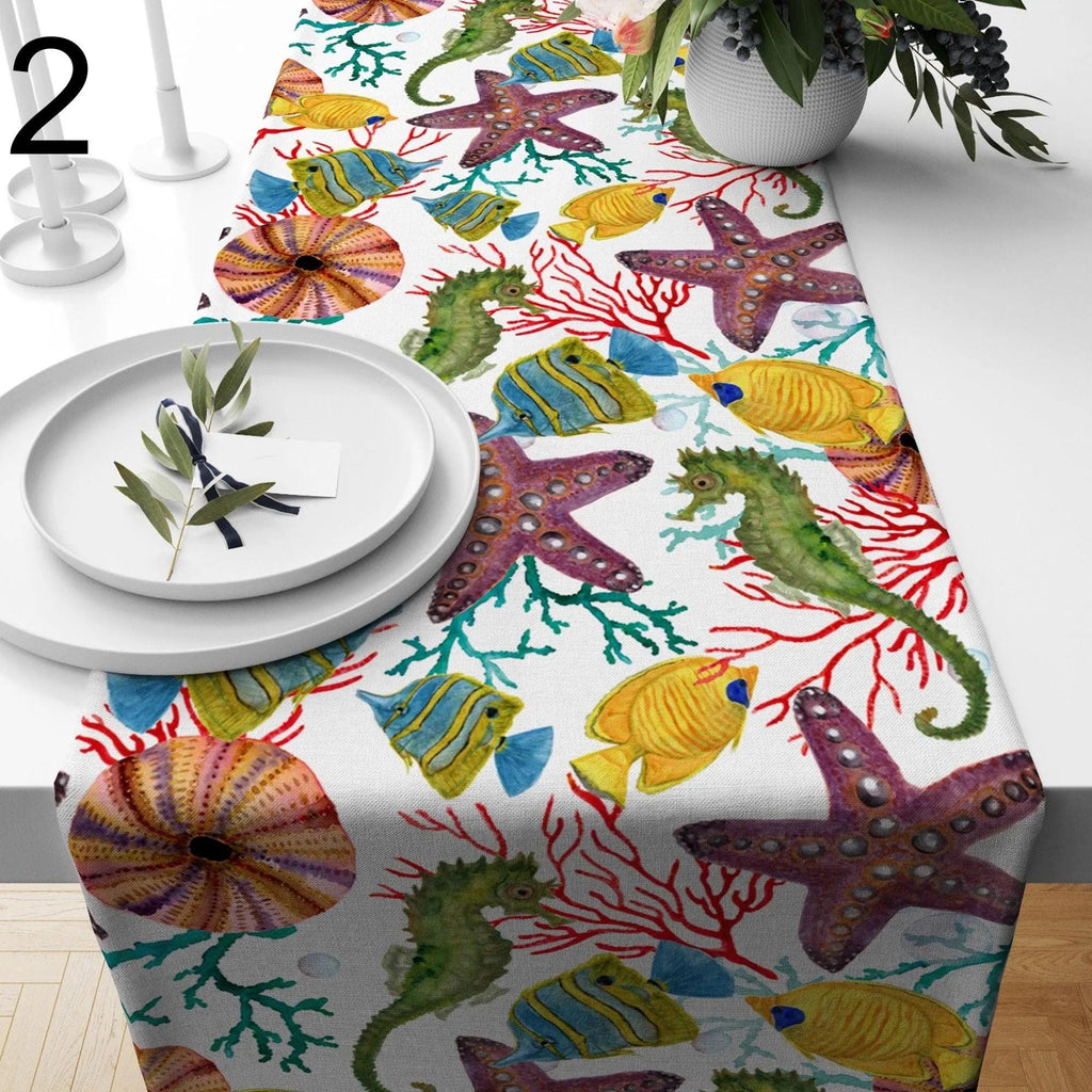 Nautical Table Runner, Coastal Table Runner, Starfish Print Table Decor, Marine Table Runner, Housewarming Gifts, Sea Life Table Decorations