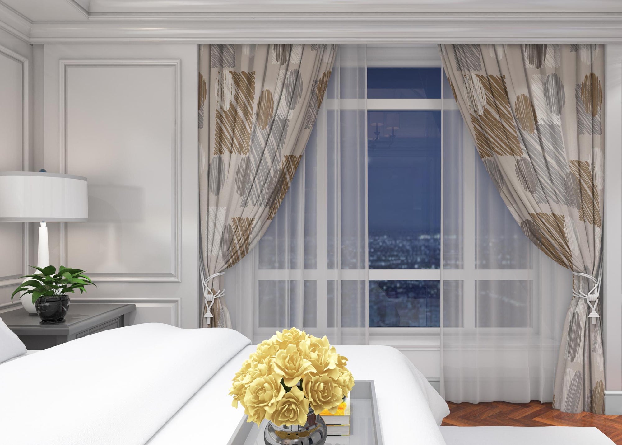 Modern Neutral Geometric Curtains, Beige Brown Window Drapes, Abstract Living Room Curtain Panels, Beige Minimalist Room Decor Panels