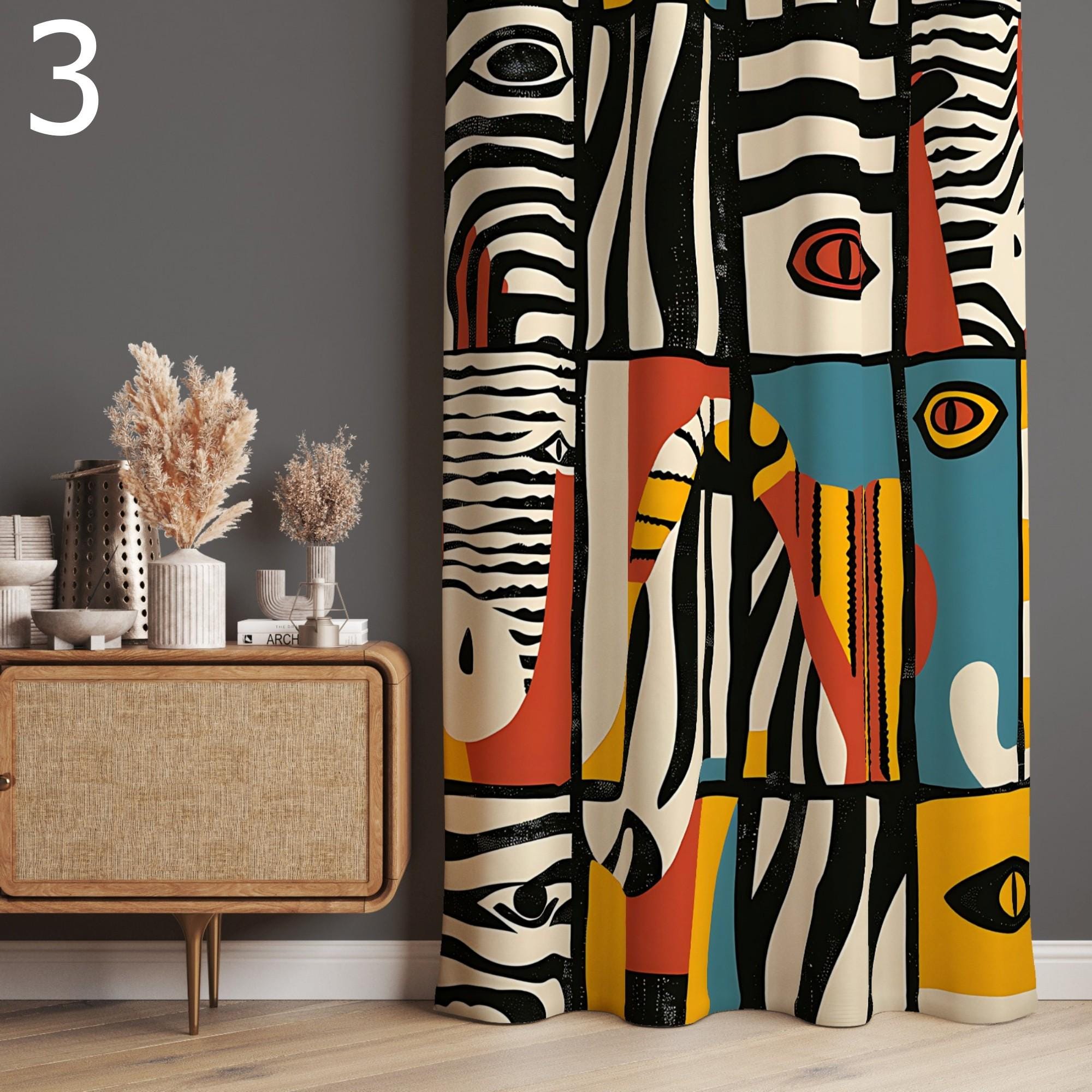 Afrocentric Art Curtains, Tribal Abstract Window Panels, African Print Drapes, Colorful Tribal Curtains, Boho Afro Pattern Drapes
