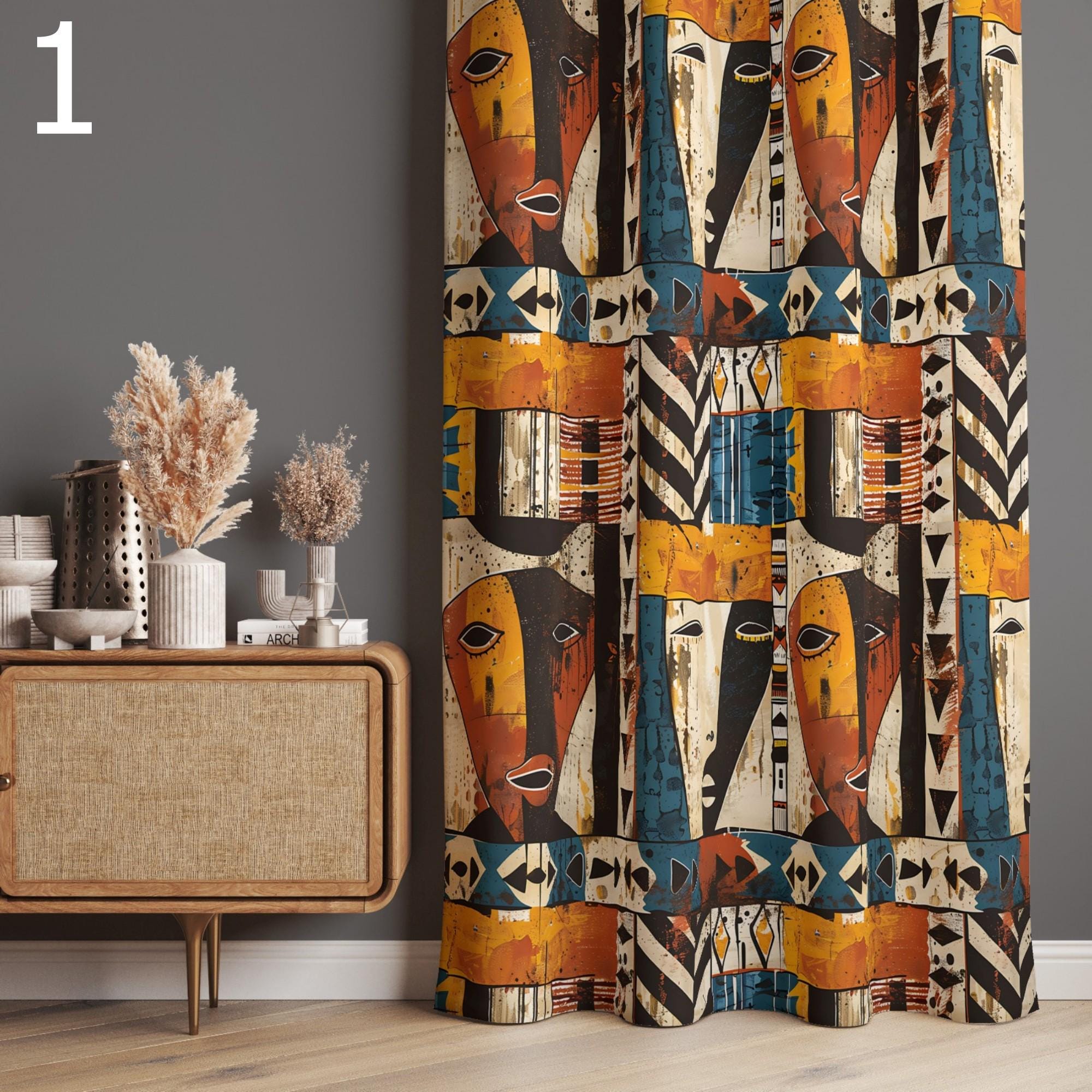 Afrocentric Art Curtains, Tribal Abstract Window Panels, African Print Drapes, Colorful Tribal Curtains, Boho Afro Pattern Drapes