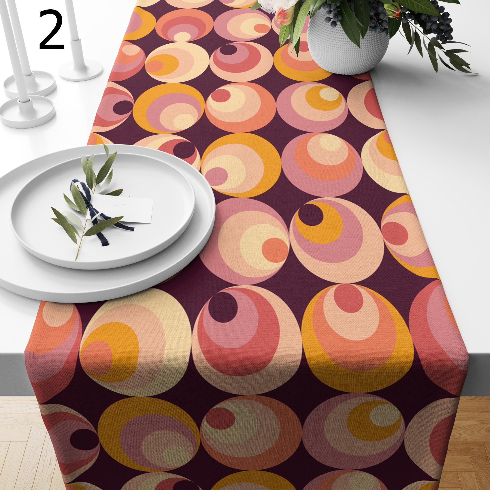 Retro Table Runner,  Mid Century Modern Table Runners, Retro Vintage Tablecloth, 60s, 80s Table Runner, 70s Boho Abstract Table Runner Gift