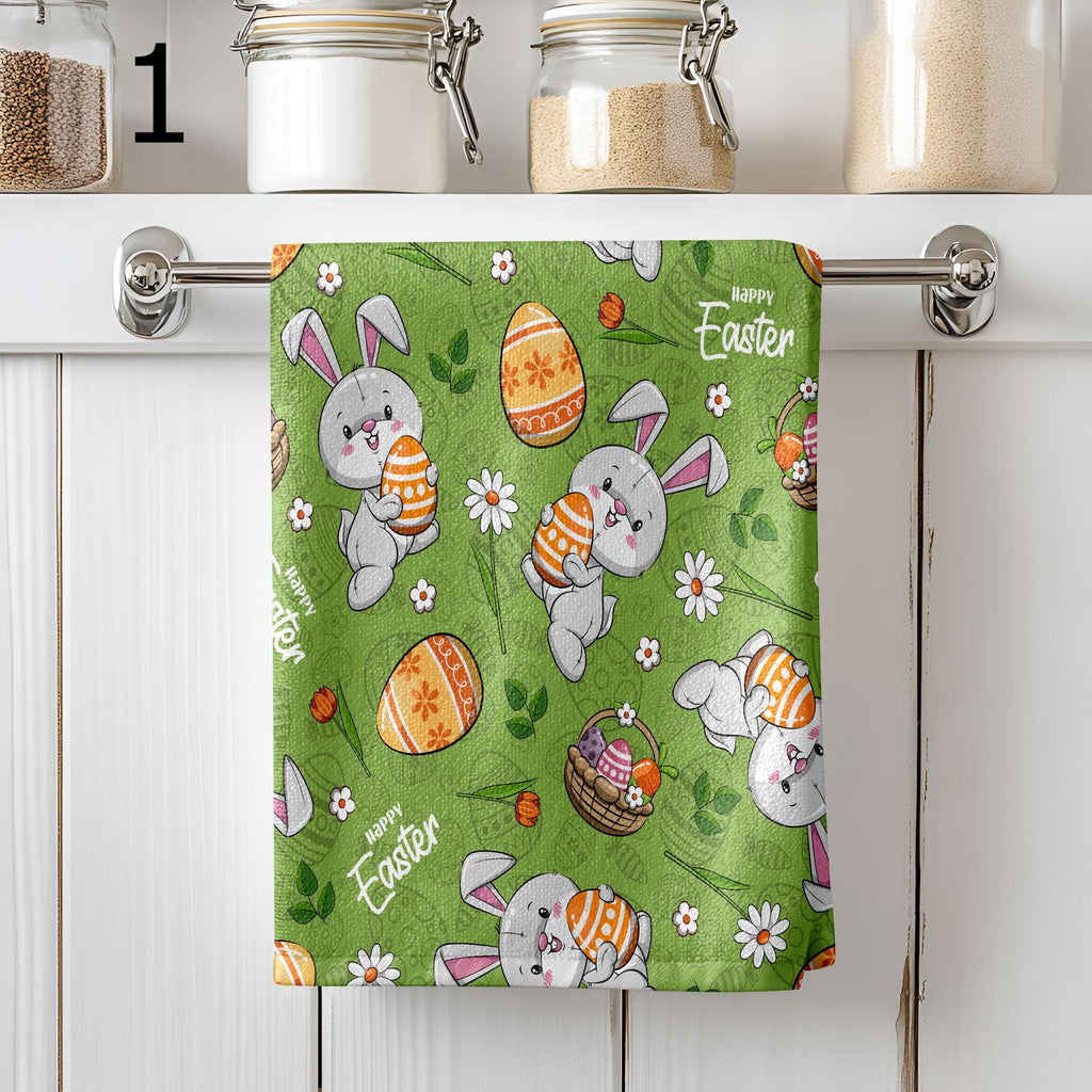 Happy EasterTea Towels, Colorful Easter Dish Towel, Cute Easter Hand Towel, Easter Kitchen Towels, Bunny Egg Tea Towels