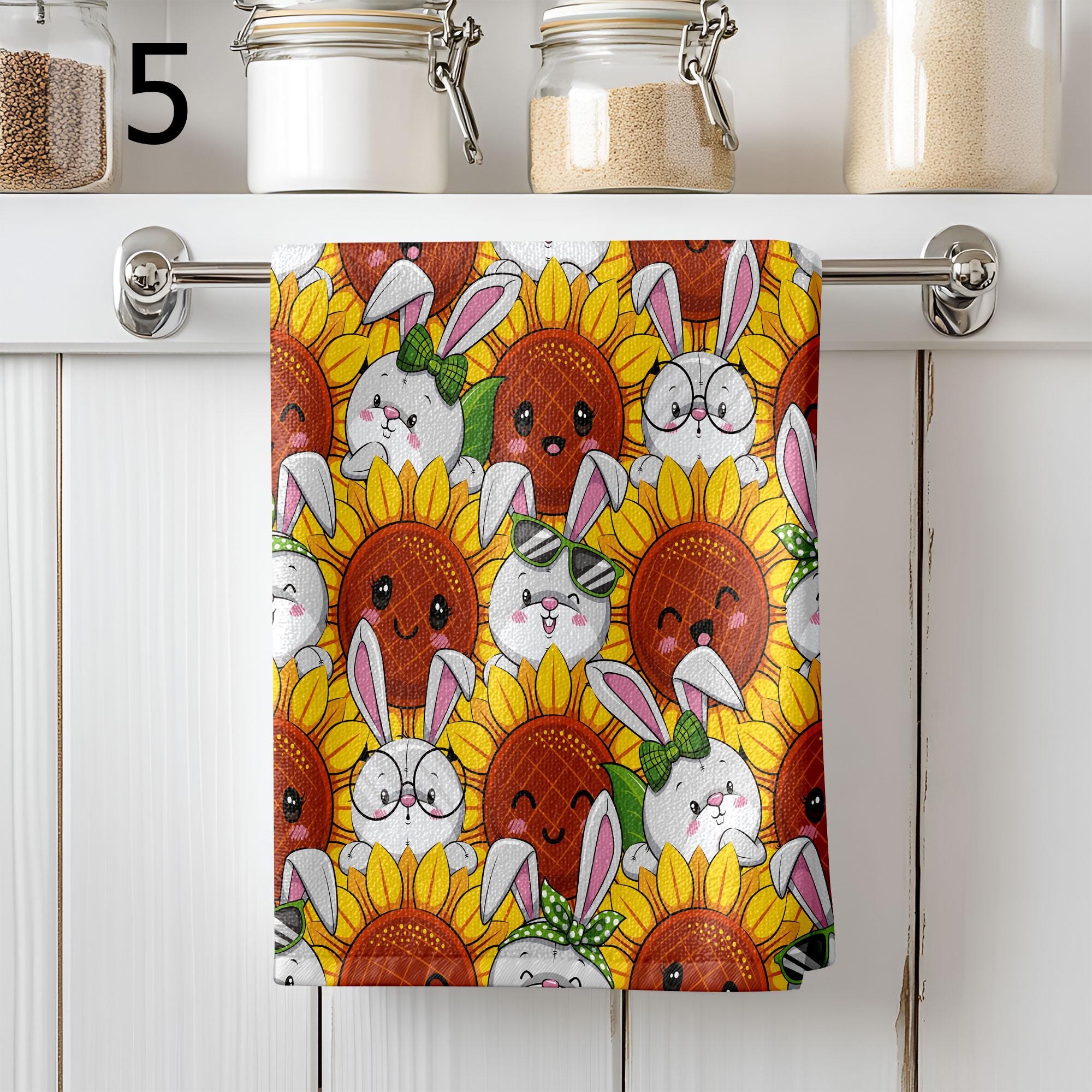 Happy EasterTea Towels, Colorful Easter Dish Towel, Cute Easter Hand Towel, Easter Kitchen Towels, Bunny Egg Tea Towels