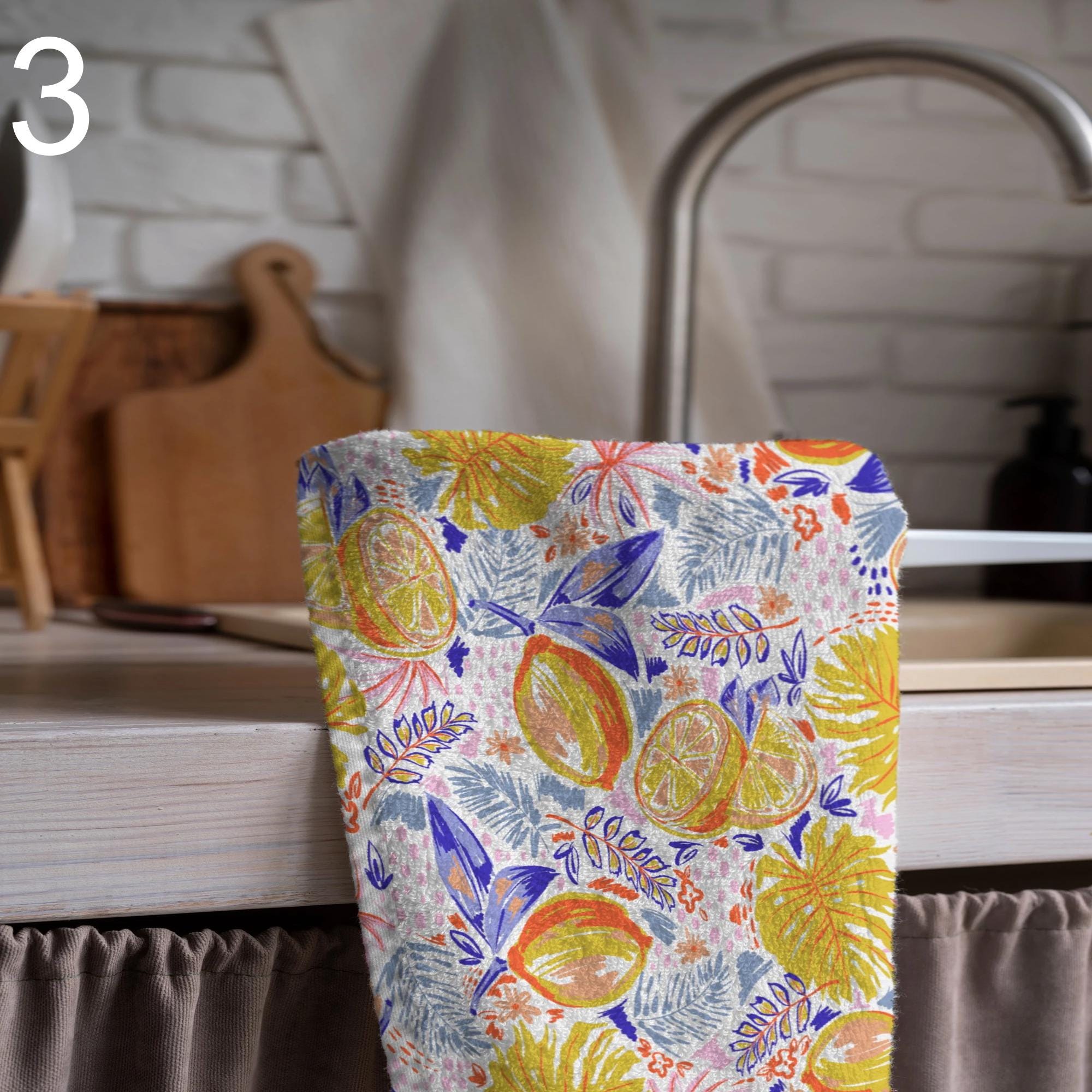 Lemon Tea Towels, Lemon Floral Printed Tea Towel, Yellow Lemon Kitchen Towel Decor, Kitchen Lemon Hand Towel, Summer Lemon Kitchen Tea Towel