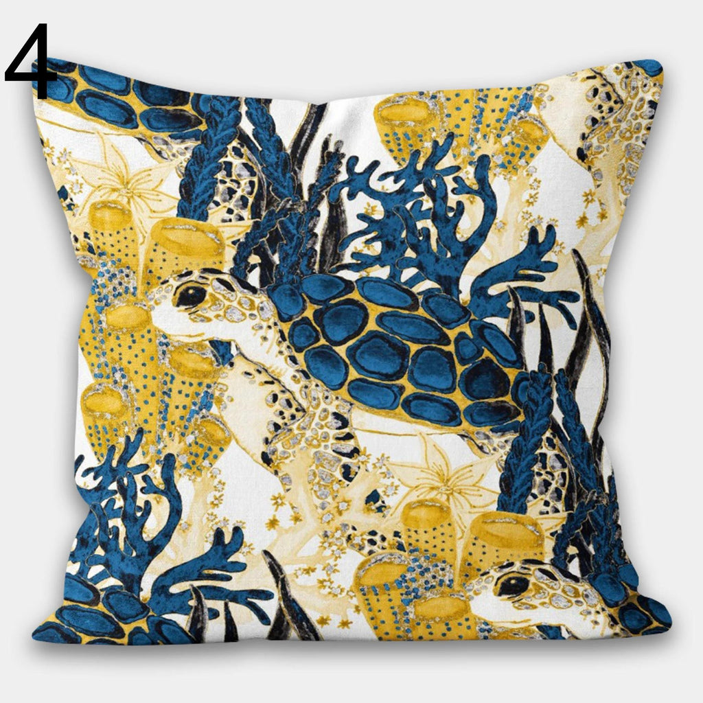 Coastal Nautical Pillow Covers, Sea Turtle, Starfish, Seahorse Decorative Ocean Cushion Covers, Sea Creatures Pillowcases