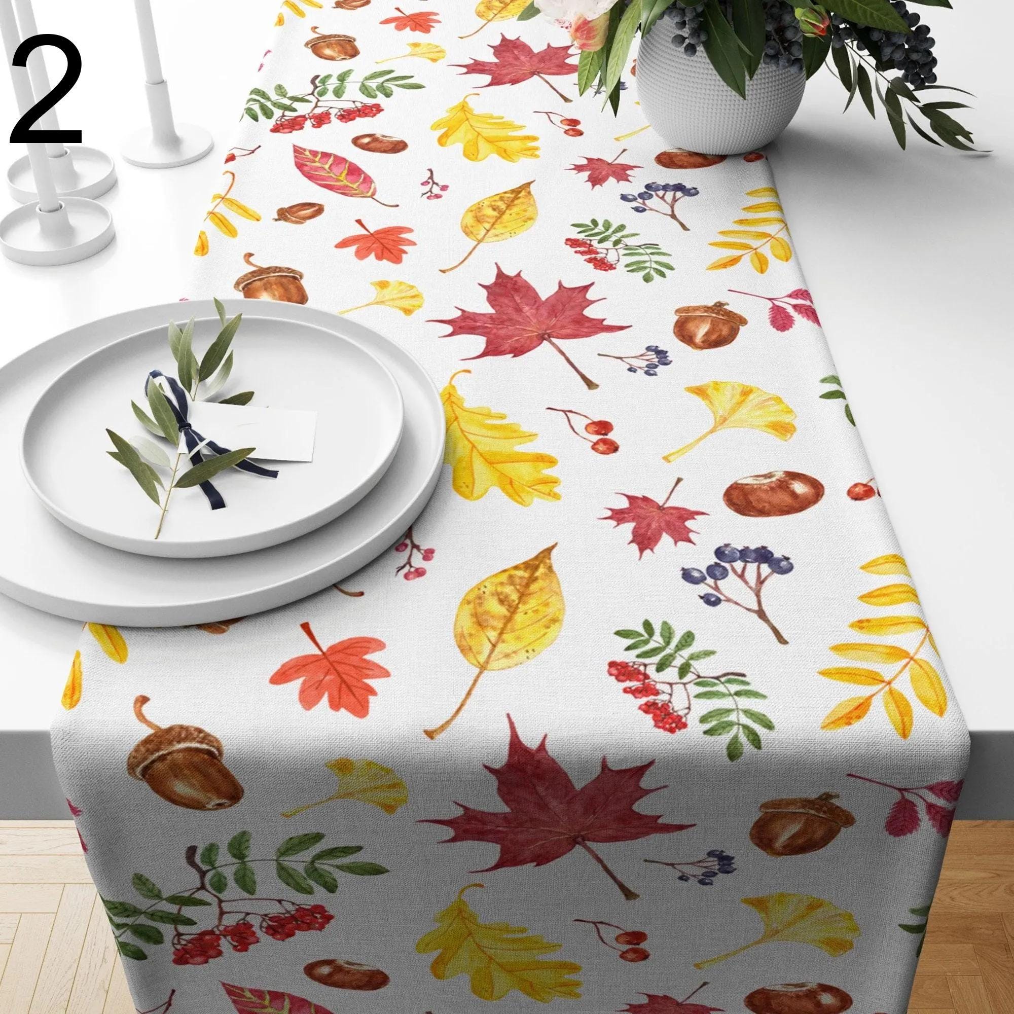 Fall Table Runner, Thanksgiving Pumpkin Table Runner, Thanksgiving Coffee Table Runner, Autumn Leaves Table Cover, Fall Pumpkin Tablecloth