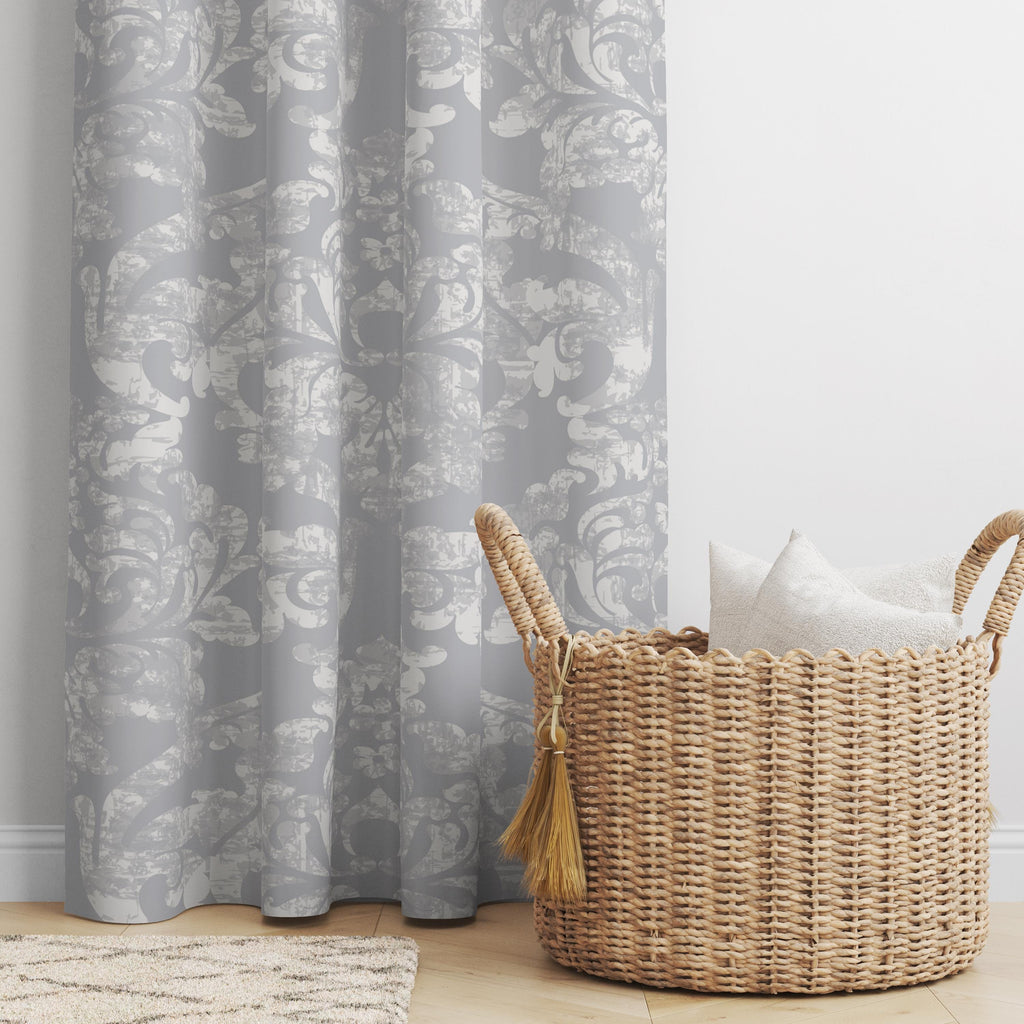 Grey Baroque Curtains, Classic Damask Window Panel, Grey Elegant Panel, Decorative Damask Curtain Panels, Grey Elegant Drapes