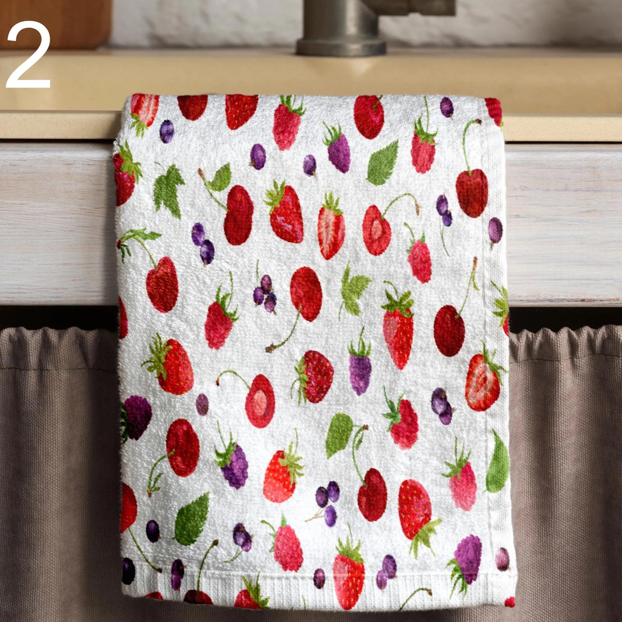 Fruit Kitchen Towels, Summer Berry Dishcloths, Colorful Citrus Hand Towels, Farmhouse Kitchen Towels, Fruit Berry Tea Towels