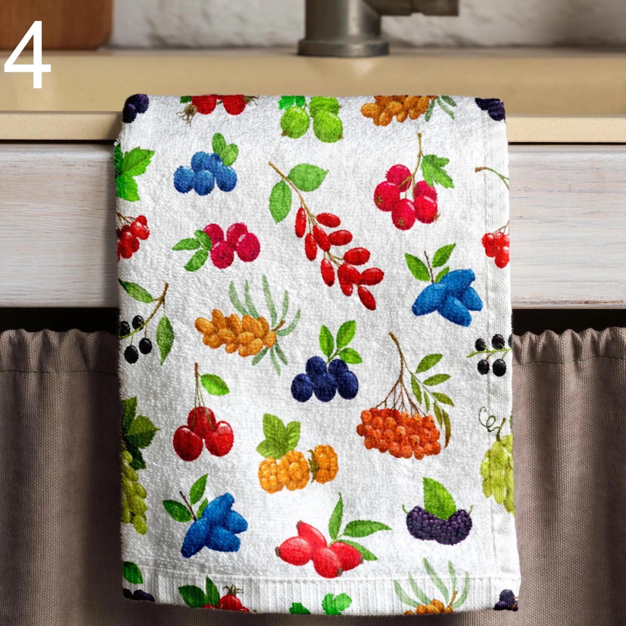 Fruit Kitchen Towels, Summer Berry Dishcloths, Colorful Citrus Hand Towels, Farmhouse Kitchen Towels, Fruit Berry Tea Towels