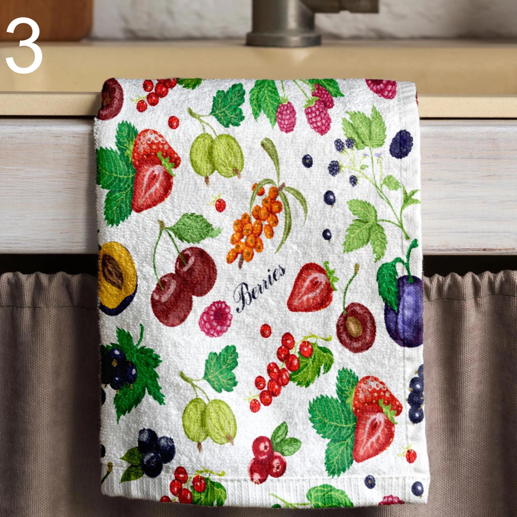 Fruit Kitchen Towels, Summer Berry Dishcloths, Colorful Citrus Hand Towels, Farmhouse Kitchen Towels, Fruit Berry Tea Towels