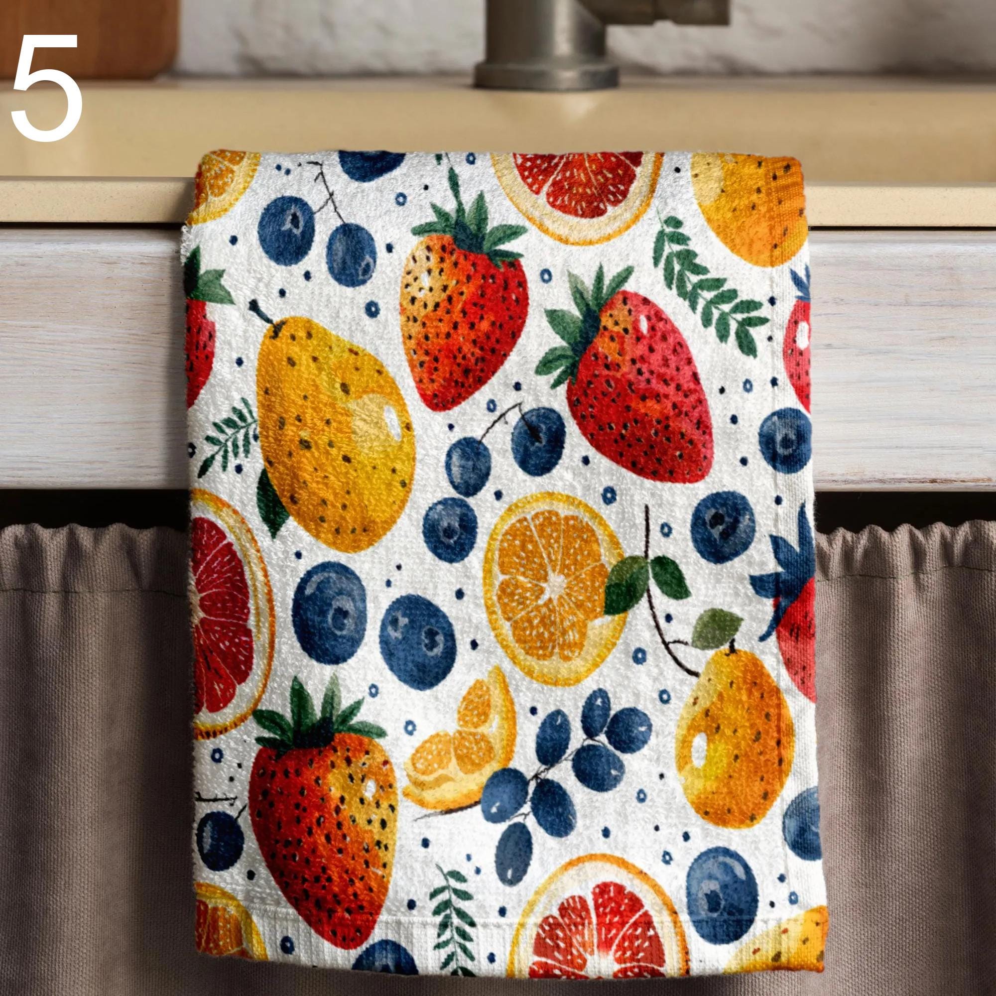 Fruit Kitchen Towels, Summer Berry Dishcloths, Colorful Citrus Hand Towels, Farmhouse Kitchen Towels, Fruit Berry Tea Towels