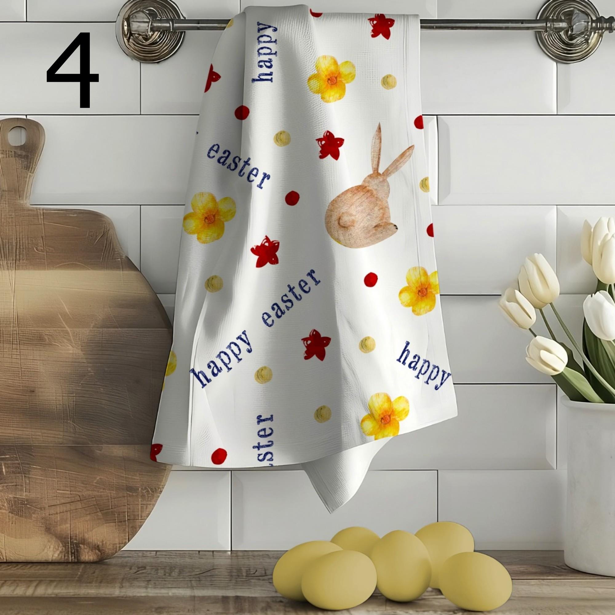 Easter Floral Tea Towels, Easter Bunny Dish Towel, Decorative Easter Hand Towel, Spring Kitchen Towels, Easter Spring Kitchen Decor