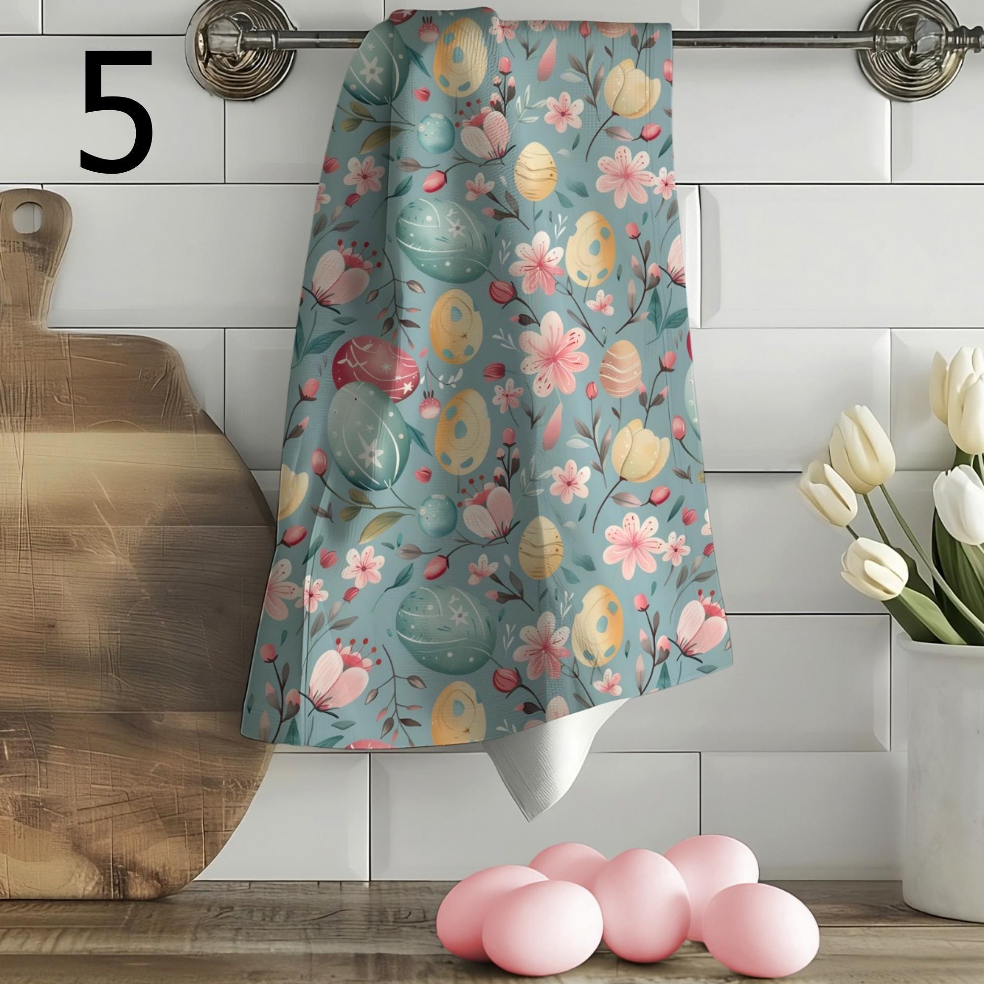 Easter Floral Tea Towels, Easter Bunny Dish Towel, Decorative Easter Hand Towel, Spring Kitchen Towels, Easter Spring Kitchen Decor