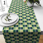 70s Checkered Retro Table Runner Gift, Retro Green Table Runners, Mid Century Green Plaid Table Runner, Retro Geometric Table Runner