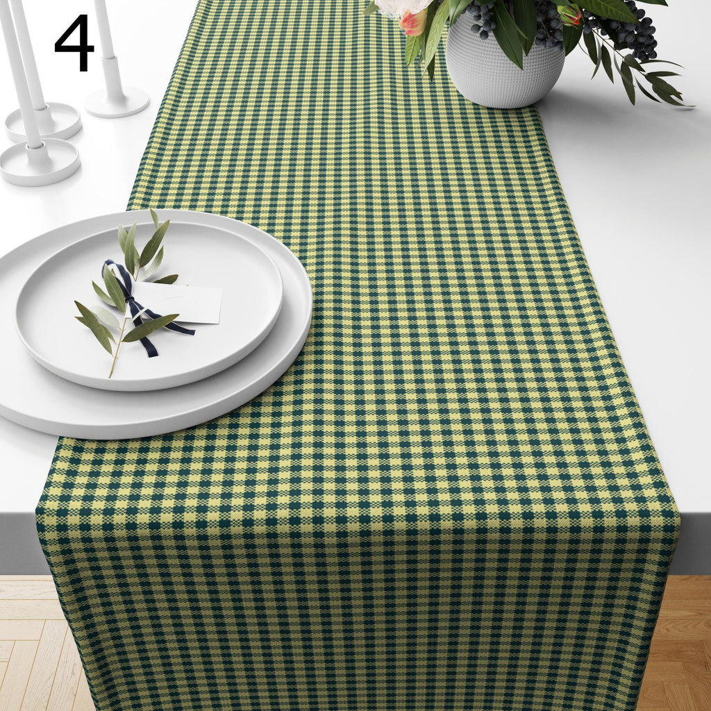 70s Checkered Retro Table Runner Gift, Retro Green Table Runners, Mid Century Green Plaid Table Runner, Retro Geometric Table Runner