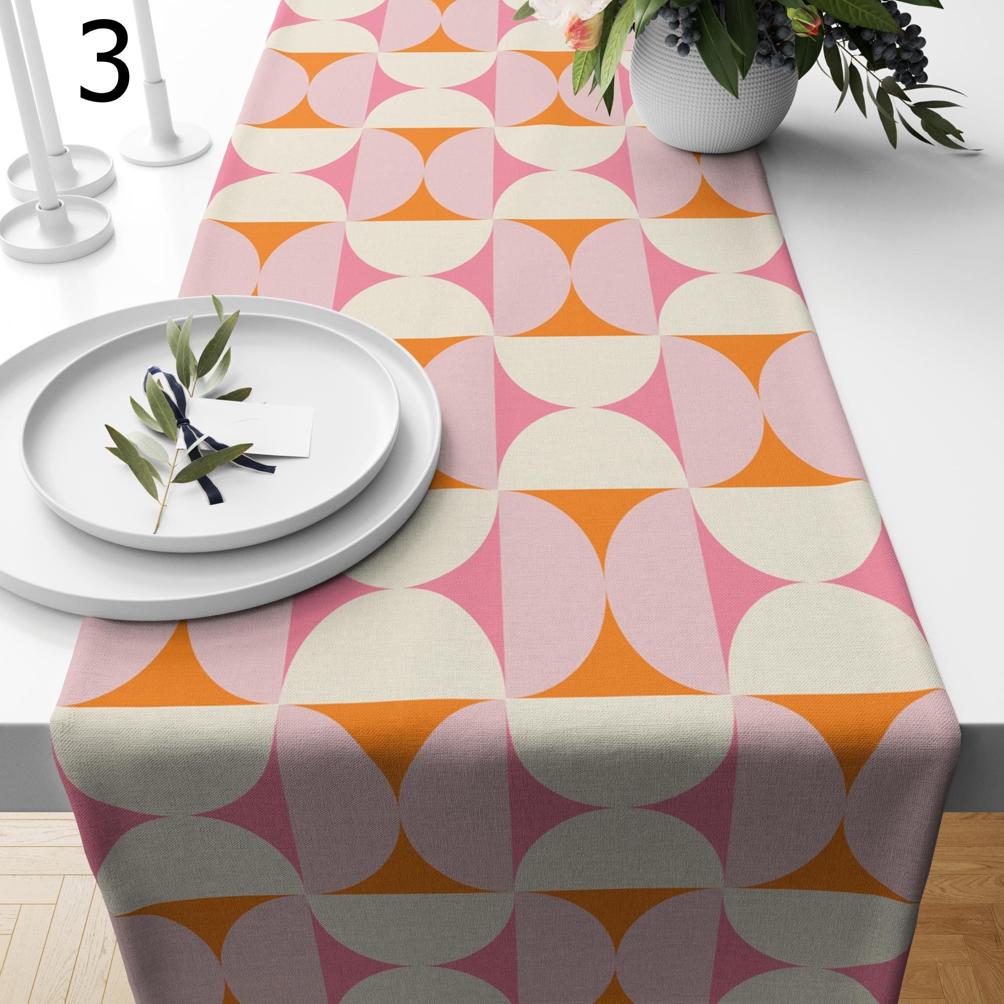 Mid-Century Table Runner, Retro Table Runner, 70s Bauhaus Retro Table Runners, 60s Orange and Pink Retro Table Runners, MCM Table Runner