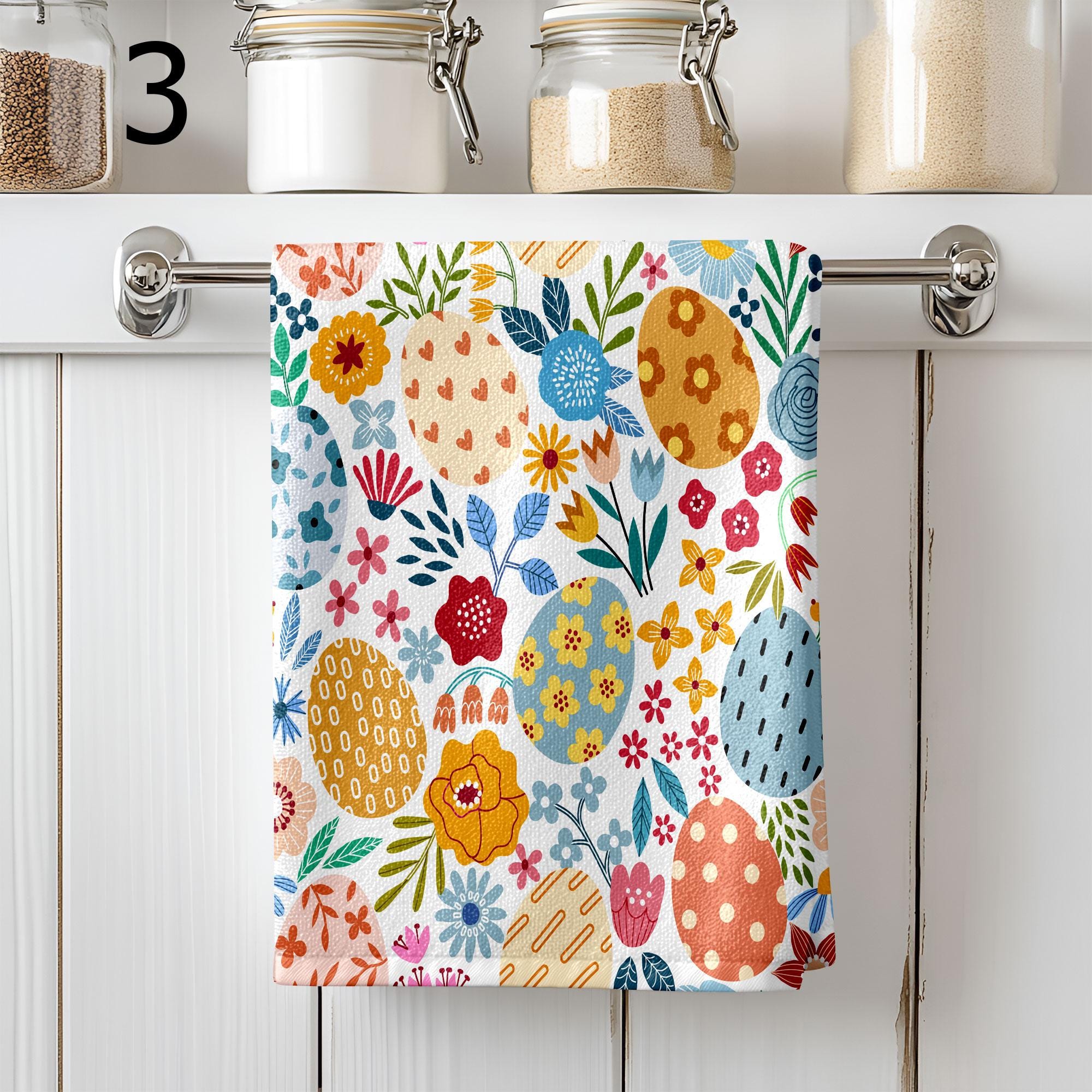 Happy EasterTea Towels, Colorful Easter Dish Towel, Cute Easter Hand Towel, Easter Kitchen Towels, Bunny Egg Tea Towels