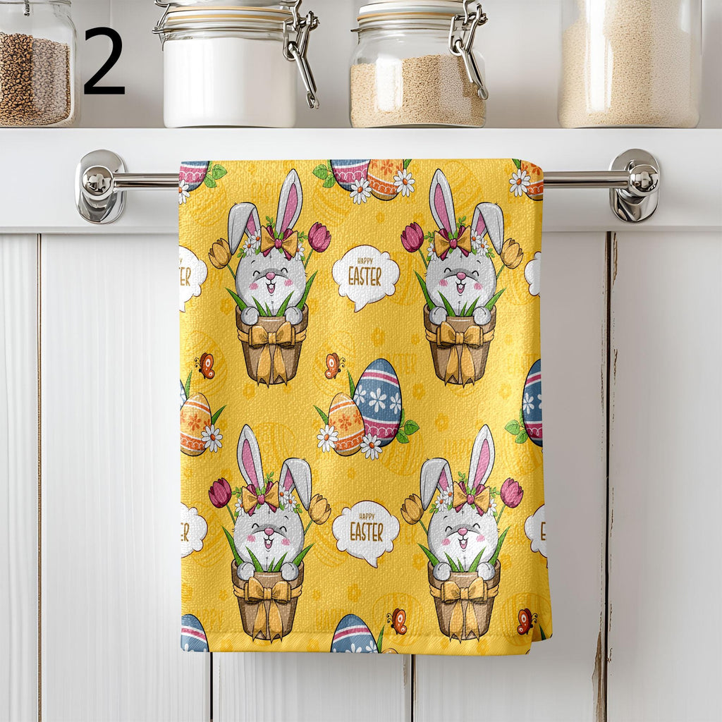 Happy EasterTea Towels, Colorful Easter Dish Towel, Cute Easter Hand Towel, Easter Kitchen Towels, Bunny Egg Tea Towels