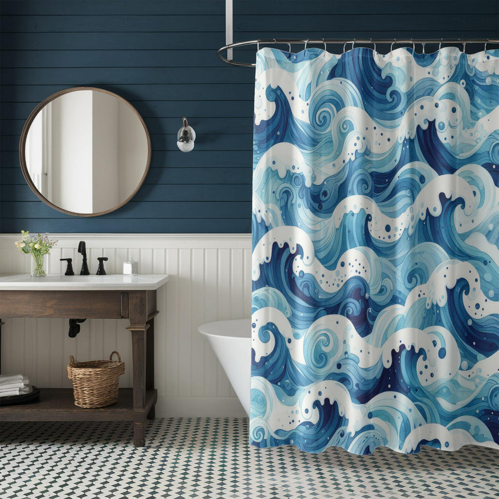 Nautical Shower Curtains, Coastal Printed Shower Curtain, Marine Bath Waterproof Drapes, Sailor Bathroom Shower Curtains