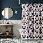 Nautical Shower Curtains, Coastal Printed Shower Curtain, Marine Bath Waterproof Drapes, Sailor Bathroom Shower Curtains