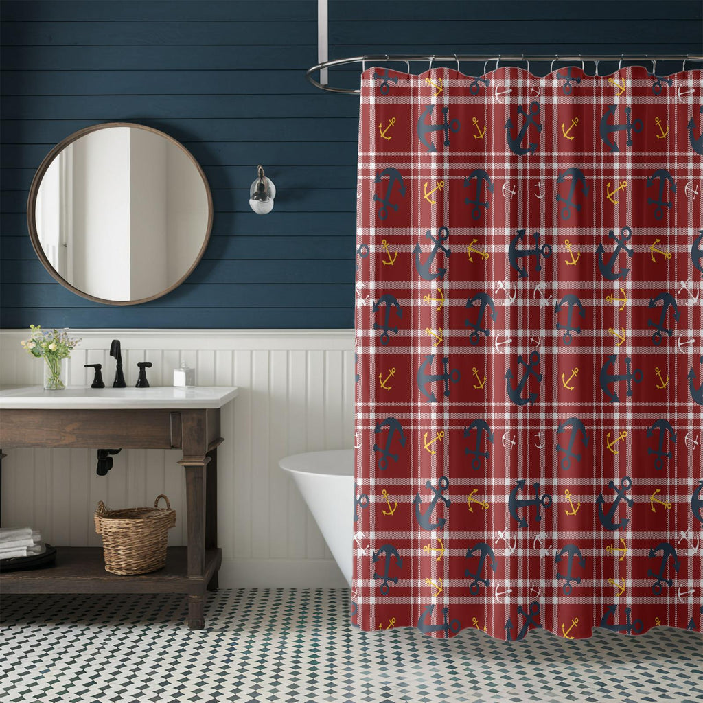 Nautical Shower Curtains, Coastal Printed Shower Curtain, Marine Bath Waterproof Drapes, Sailor Bathroom Shower Curtains