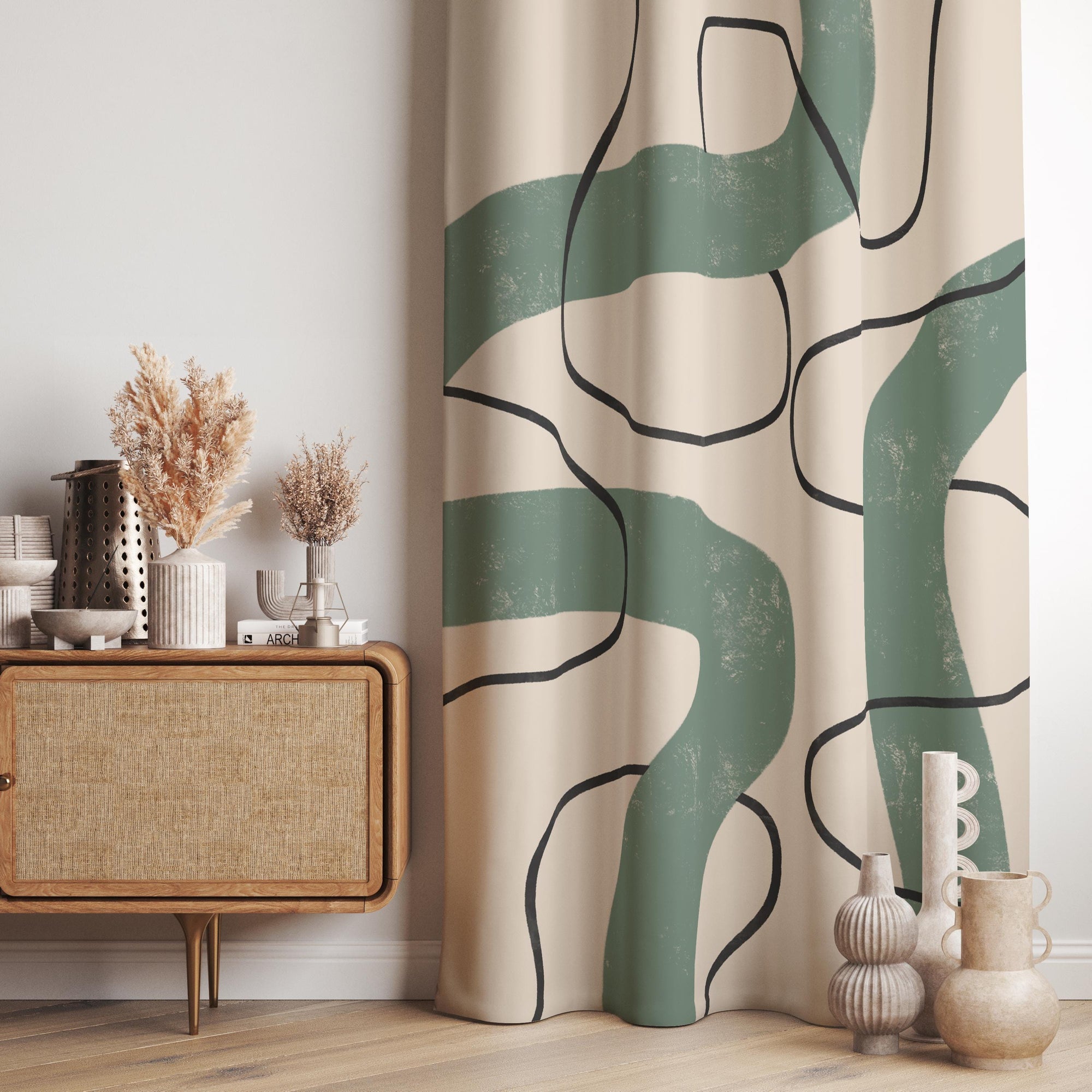Abstract Curtains, Minimalist Modern Curtains, Line Art Print Drapes, Abstract Art Curtains, Contemporary Home Decor Curtains