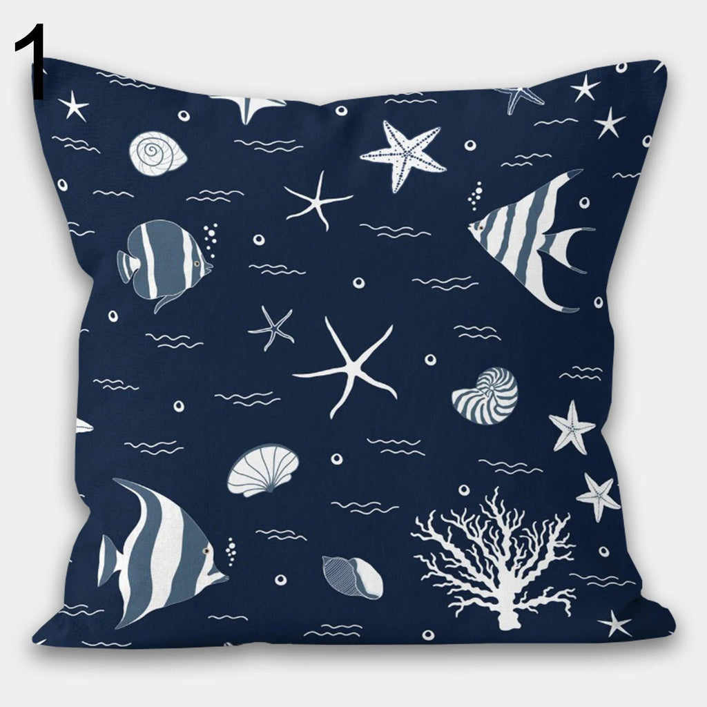 Coastal Nautical Pillow Covers, Sea Turtle, Starfish, Seahorse Decorative Ocean Cushion Covers, Sea Creatures Pillowcases