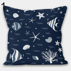 Coastal Nautical Pillow Covers, Sea Turtle, Starfish, Seahorse Decorative Ocean Cushion Covers, Sea Creatures Pillowcases