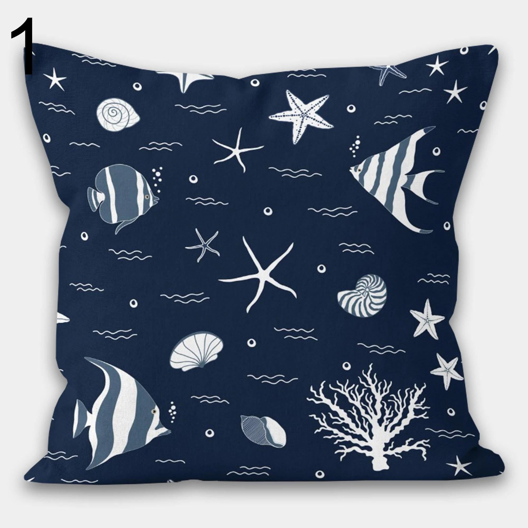 Coastal Nautical Pillow Covers, Sea Turtle, Starfish, Seahorse Decorative Ocean Cushion Covers, Sea Creatures Pillowcases