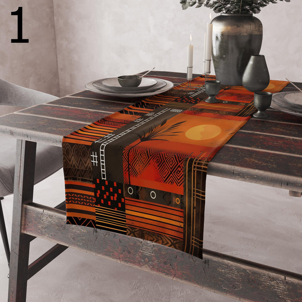 Terracotta Tribal Table Runners, Boho Ethnic Table Runner,African Sunset Runner, Tribal Print Table Runner, Ethnic Boho Table Decor