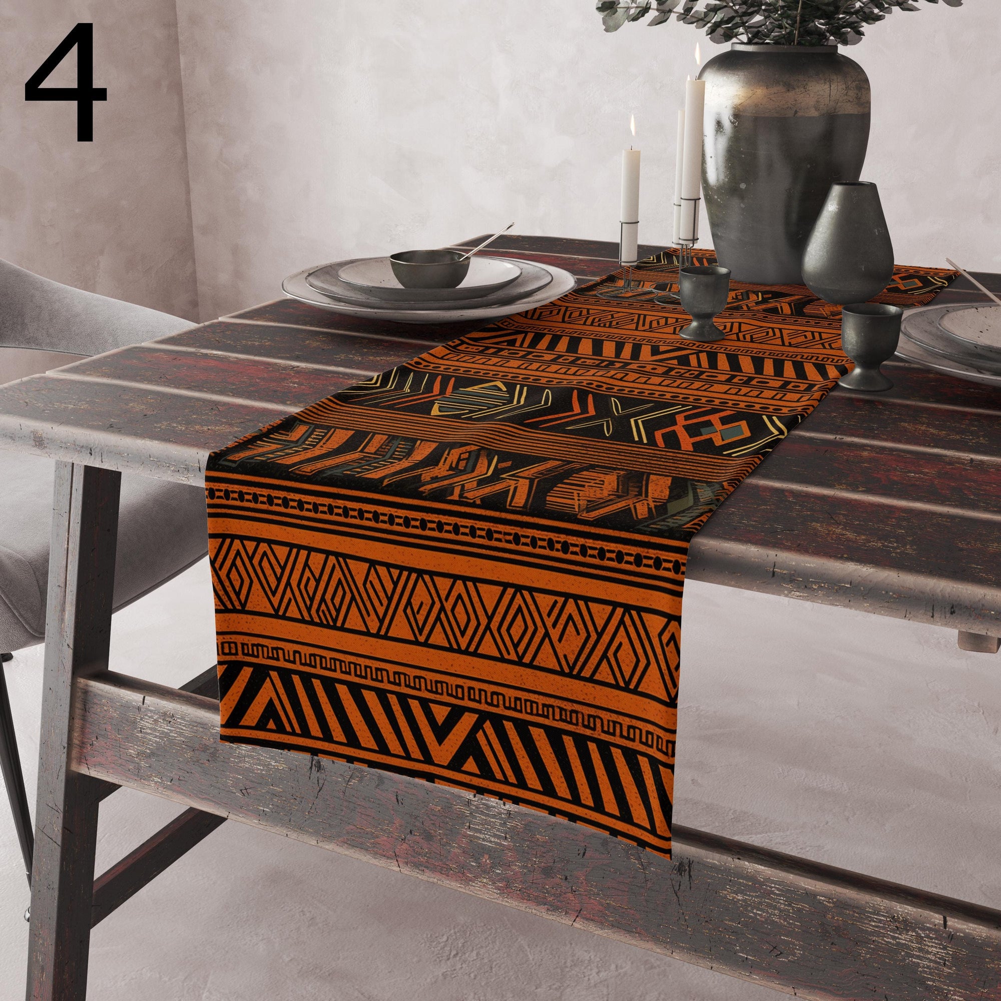 Terracotta Mud Cloth Table Runners, Ethnic Table Runner,African Authentic Tribal Runner, Tribal Print Table Runner, Boho Rustic Table Decor