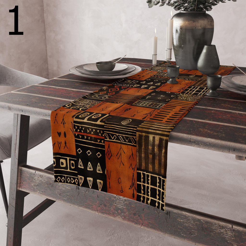 Terracotta Mud Cloth Table Runners, Ethnic Table Runner,African Authentic Tribal Runner, Tribal Print Table Runner, Boho Rustic Table Decor