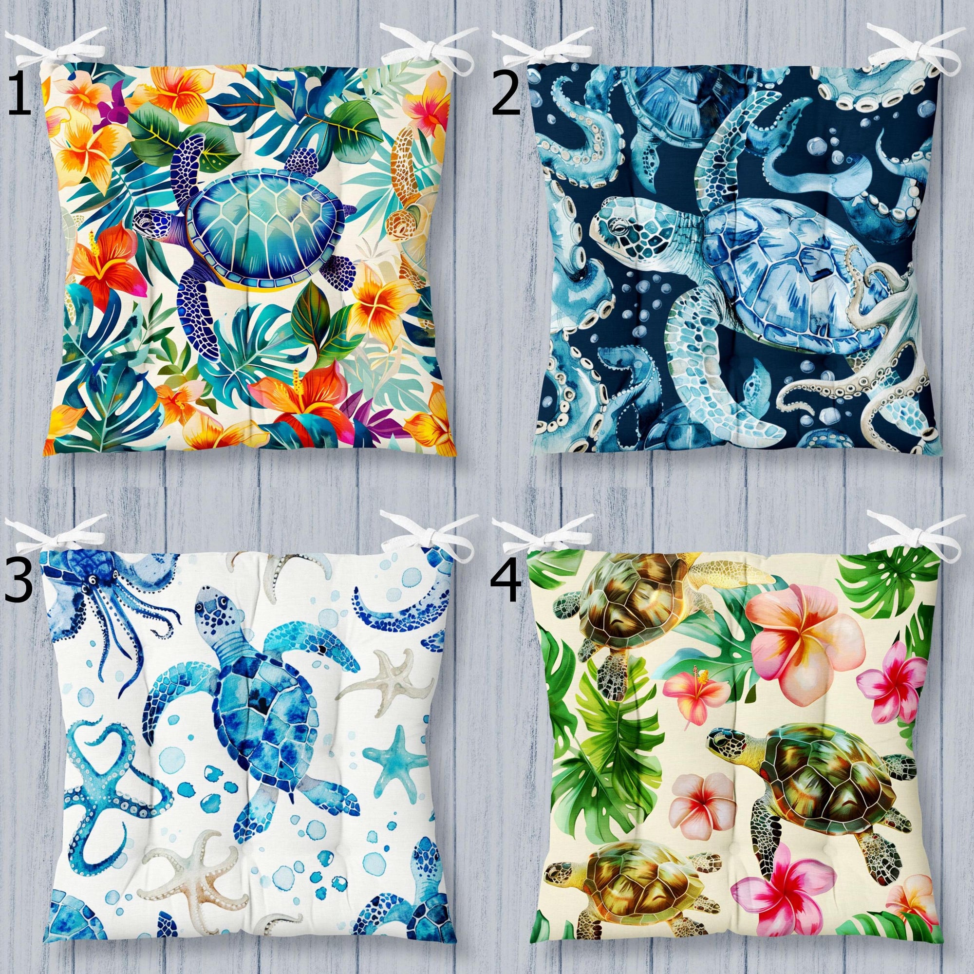 Tropical Sea Turtle Chair Cushions, Ocean-Inspired Sea Turtle Chair Pads, Sea Life & Turtle Seat Pads, Exotic Marine Life Chair Cushions