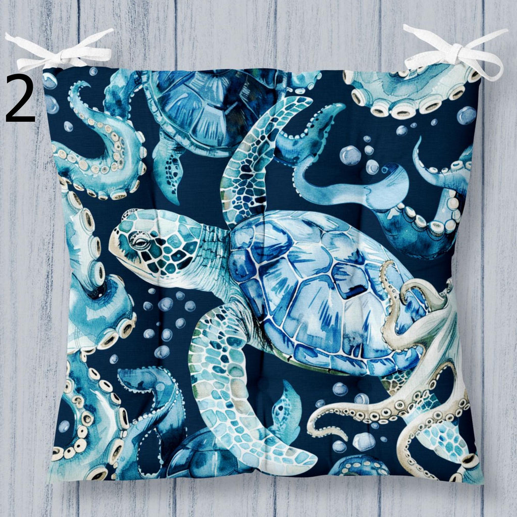 Tropical Sea Turtle Chair Cushions, Ocean-Inspired Sea Turtle Chair Pads, Sea Life & Turtle Seat Pads, Exotic Marine Life Chair Cushions