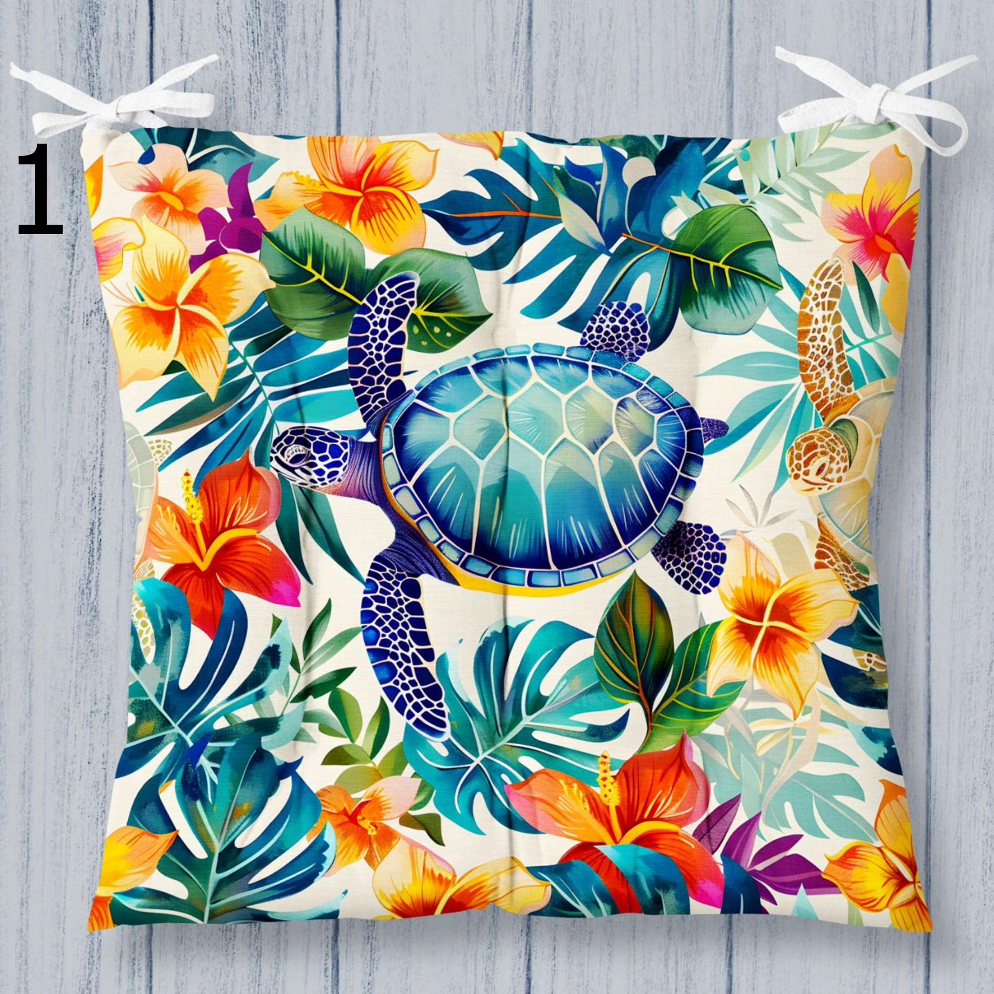 Tropical Sea Turtle Chair Cushions, Ocean-Inspired Sea Turtle Chair Pads, Sea Life & Turtle Seat Pads, Exotic Marine Life Chair Cushions