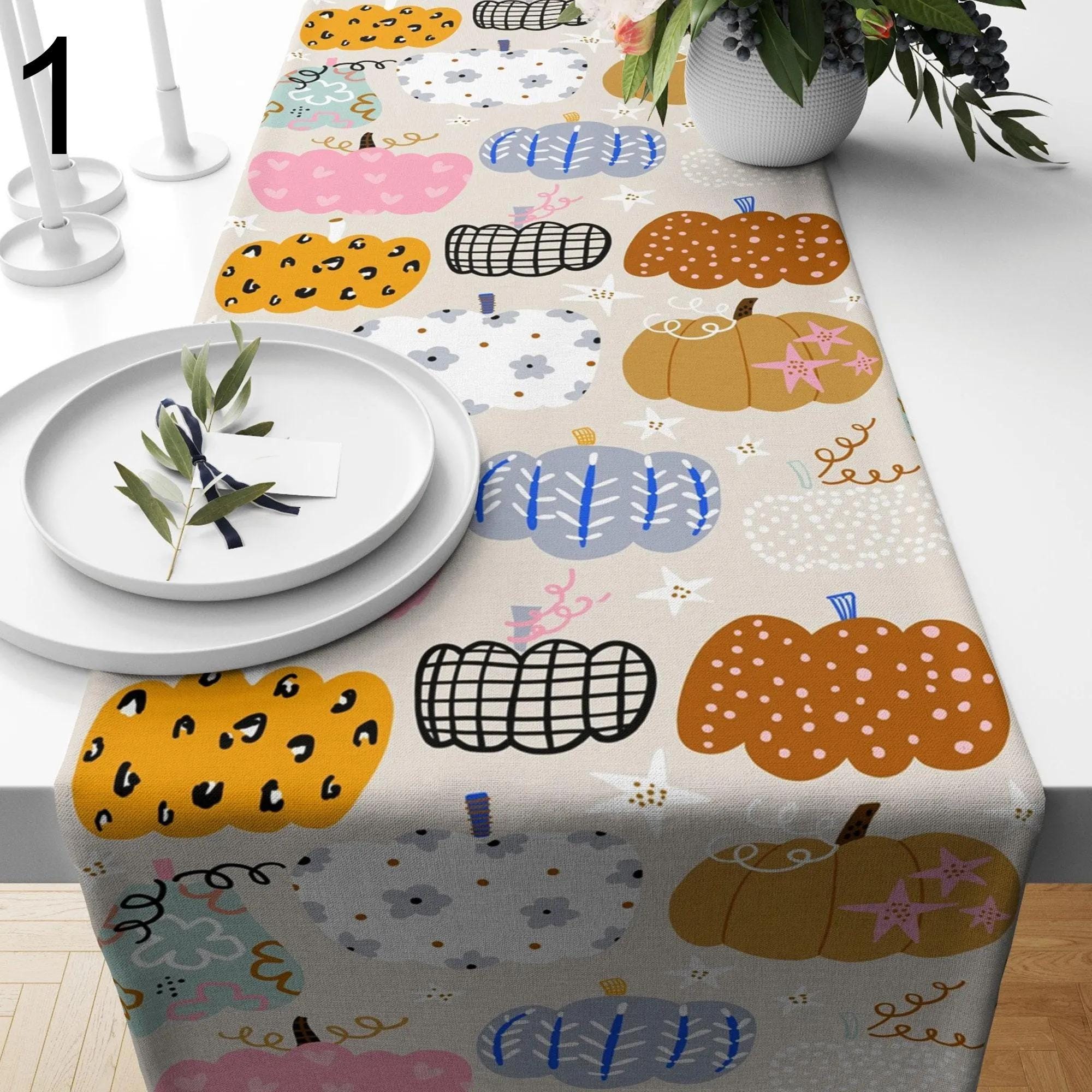 Fall Table Runner, Thanksgiving Pumpkin Table Runner, Thanksgiving Coffee Table Runner, Autumn Leaves Table Cover, Fall Pumpkin Tablecloth