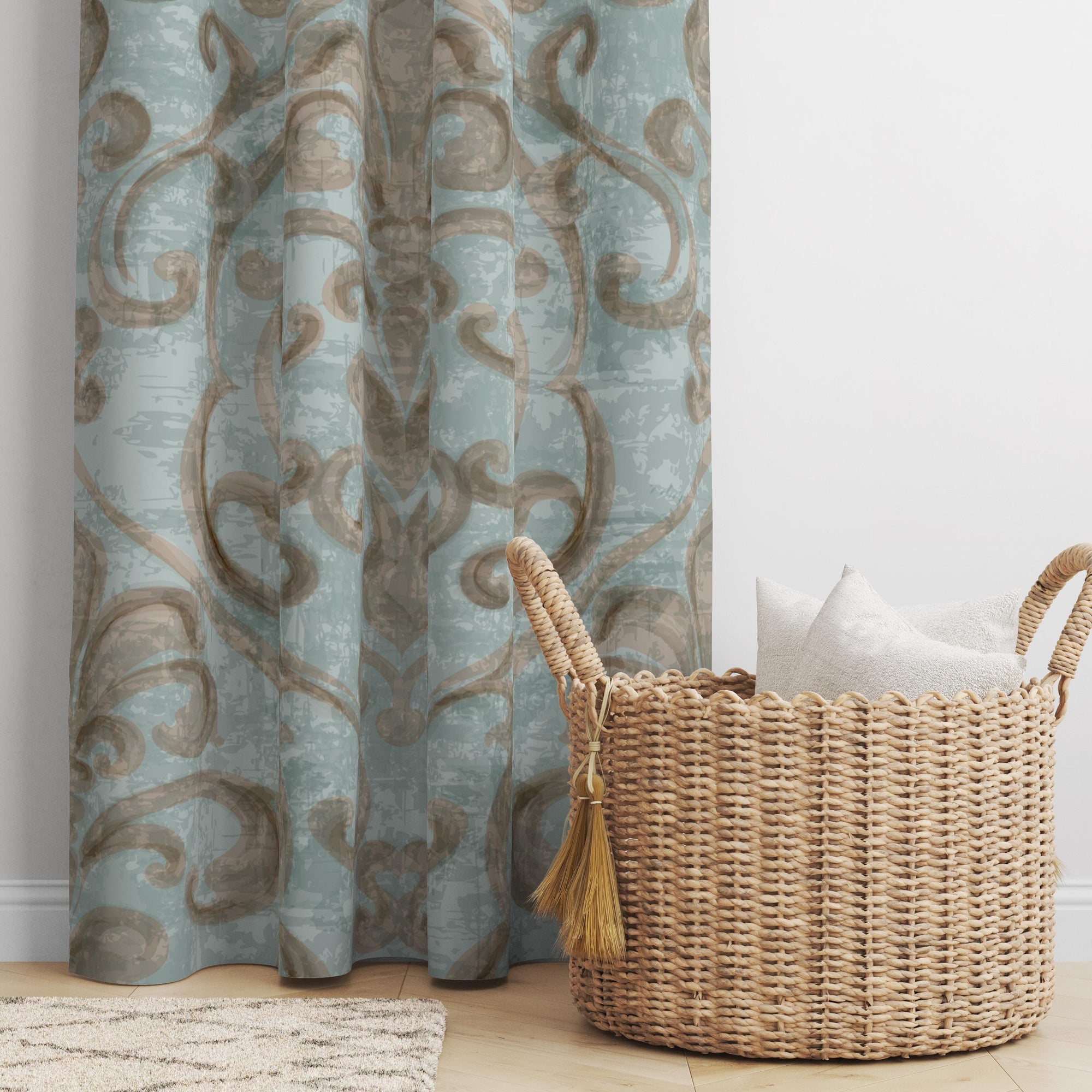 Damask Curtain Panels, Damask Grommet Drapes, Luxury Damask Window Curtains, Baroque Style Damask Panel Curtains, Elegant Damask Panels