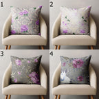 Baroque Style Throw Pillow, Elegant Floral Accent Cushion Cover, Dusty Pink & Purple Cushion Covers, Victorian Flower Pillow Case