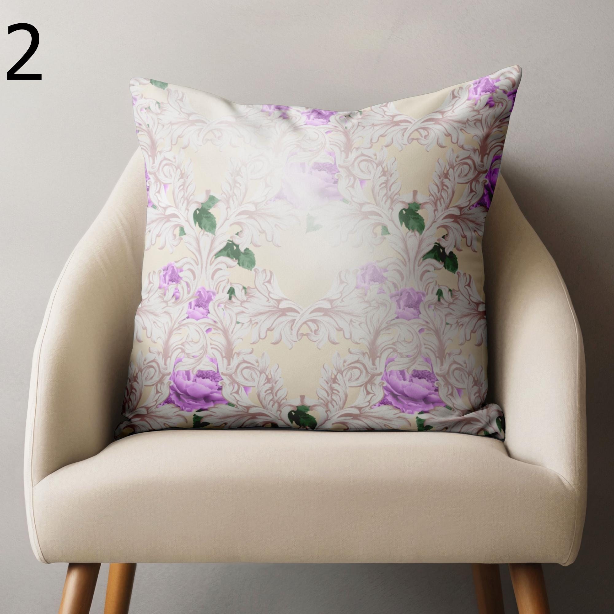 Baroque Style Throw Pillow, Elegant Floral Accent Cushion Cover, Dusty Pink & Purple Cushion Covers, Victorian Flower Pillow Case
