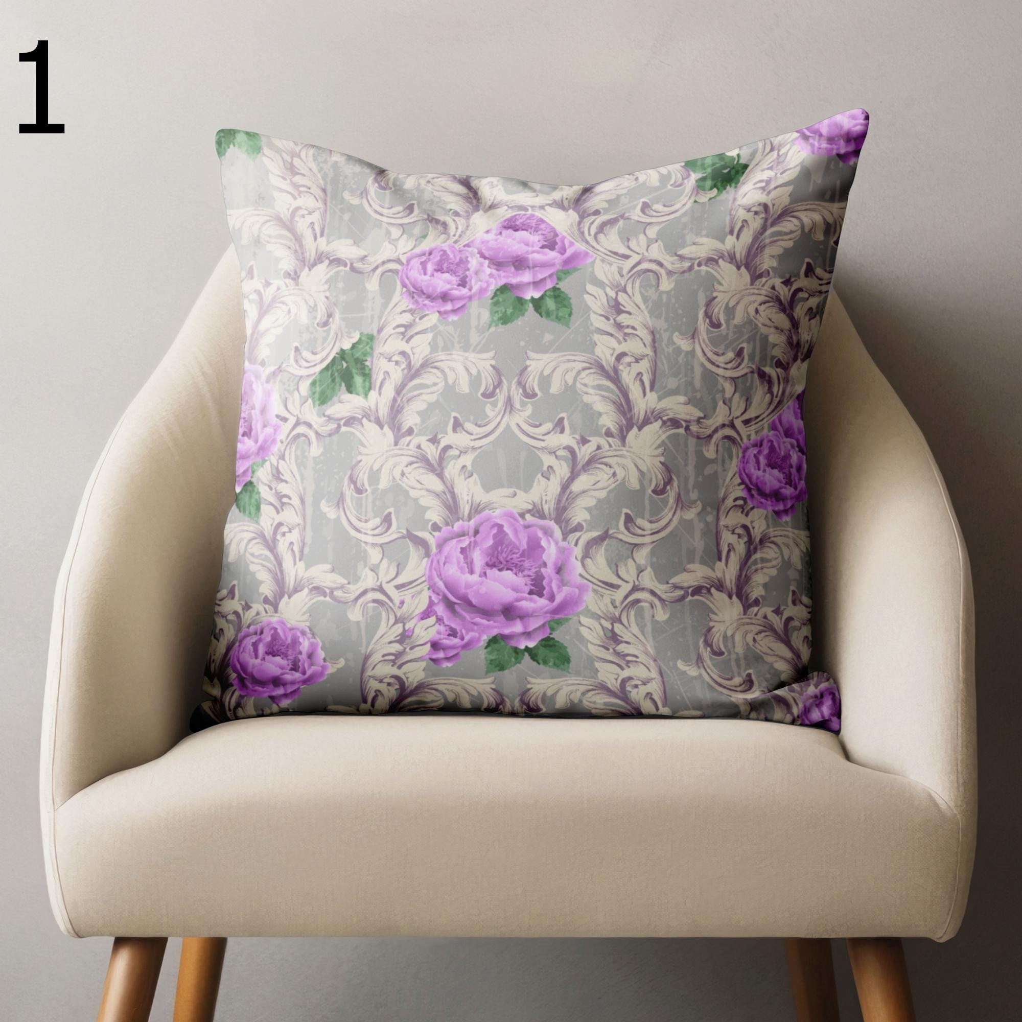 Baroque Style Throw Pillow, Elegant Floral Accent Cushion Cover, Dusty Pink & Purple Cushion Covers, Victorian Flower Pillow Case