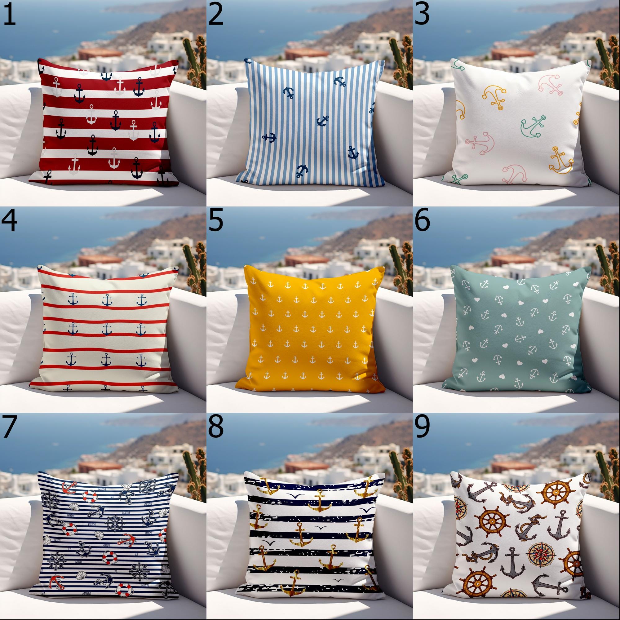 Nautical Outdoor Pillow Covers, Waterproof Anchor Cushion Cover, Outdoor Marine Waterproof Pillowcase, Sailor Anchor Outdoor Cushion Covers