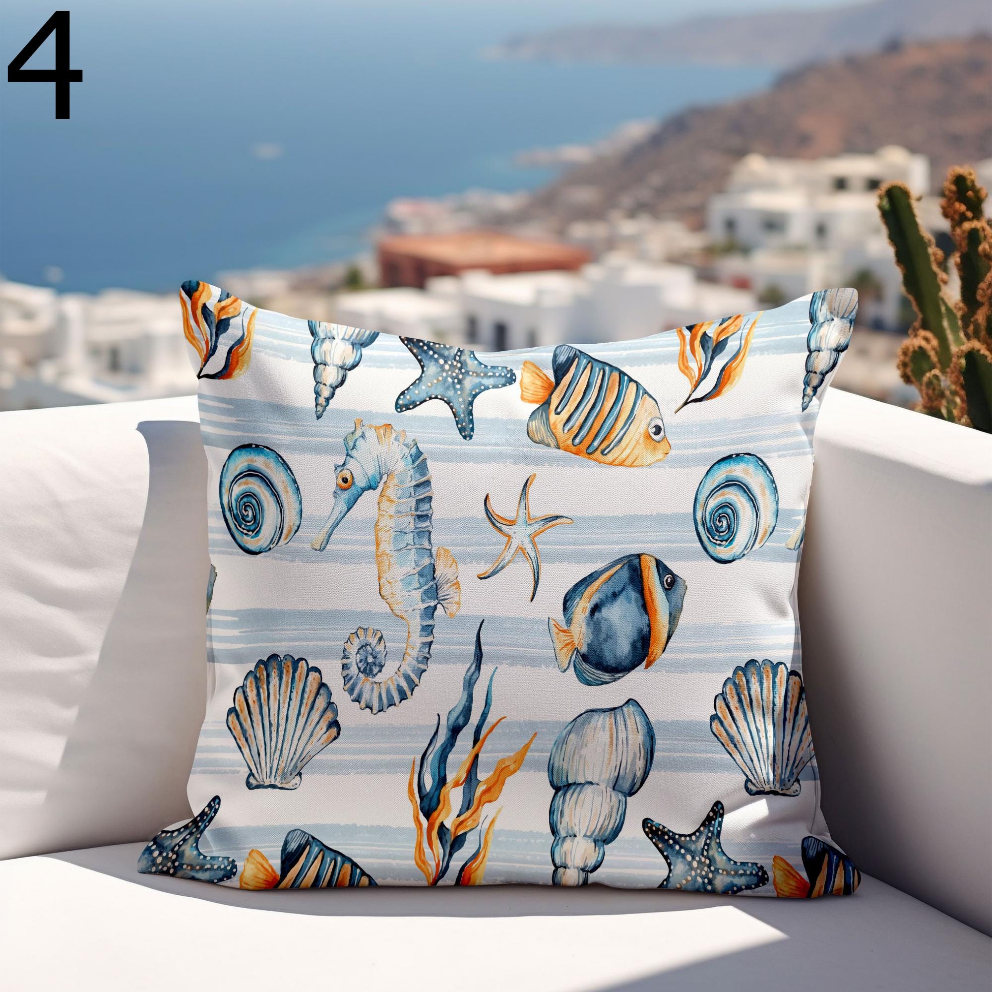 Waterproof Coastal Cushion Cover, Marine Outdoor Waterproof Pillowcase, Ocean Outdoor Cushion Covers, Nautical Outdoor Beach Pillow Covers