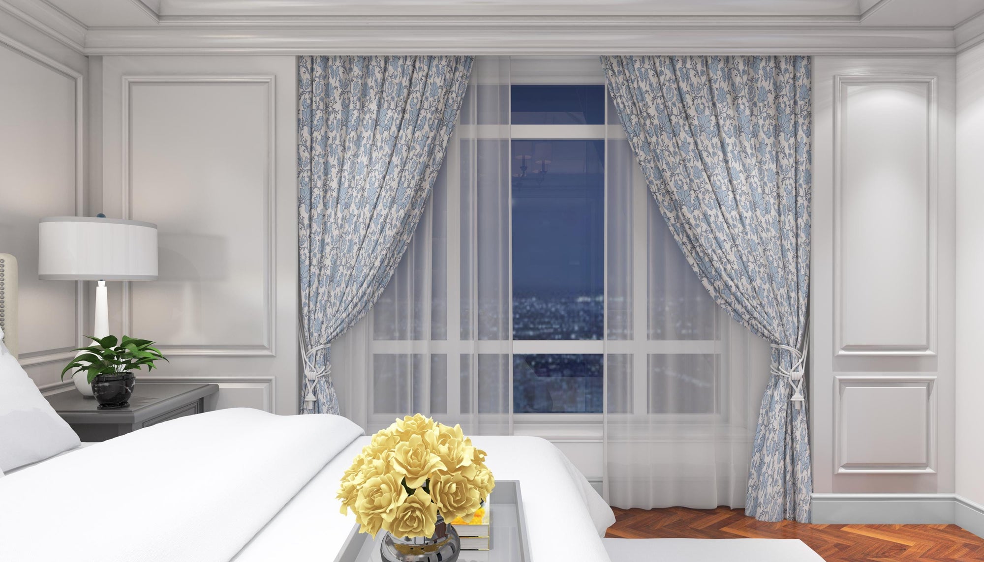 Blue Floral French Country Curtains, Cottagecore Rustic Drapes, Vintage Botanical Window Panels, Farmhouse Panel Curtain