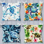 Ocean Square Indoor Chair Pad, Coastal Chair Cushion with Ties, Nautical Style Patio Outdoor Chair Cushions, Sea Turtle Printed Chair Pads