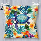 Ocean Square Indoor Chair Pad, Coastal Chair Cushion with Ties, Nautical Style Patio Outdoor Chair Cushions, Sea Turtle Printed Chair Pads