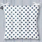 Striped Square Chair Pad, Coastal Chair Cushion with Ties, Nautical Style Patio Chair Cushions, Marine Printed Chair Pads