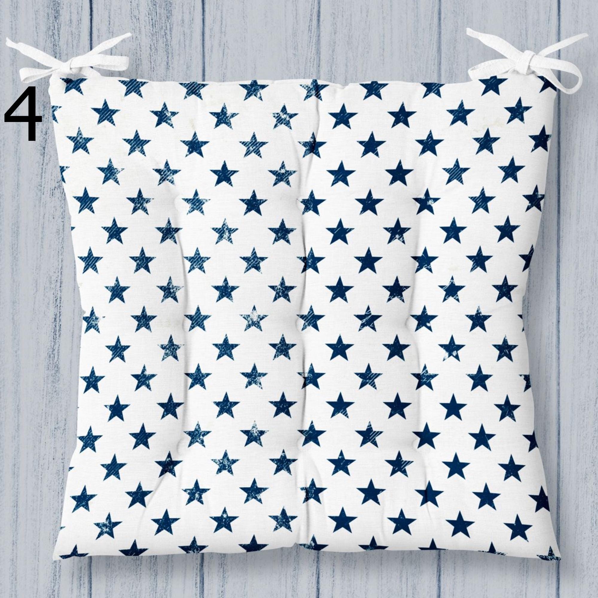 Striped Square Chair Pad, Coastal Chair Cushion with Ties, Nautical Style Patio Chair Cushions, Marine Printed Chair Pads