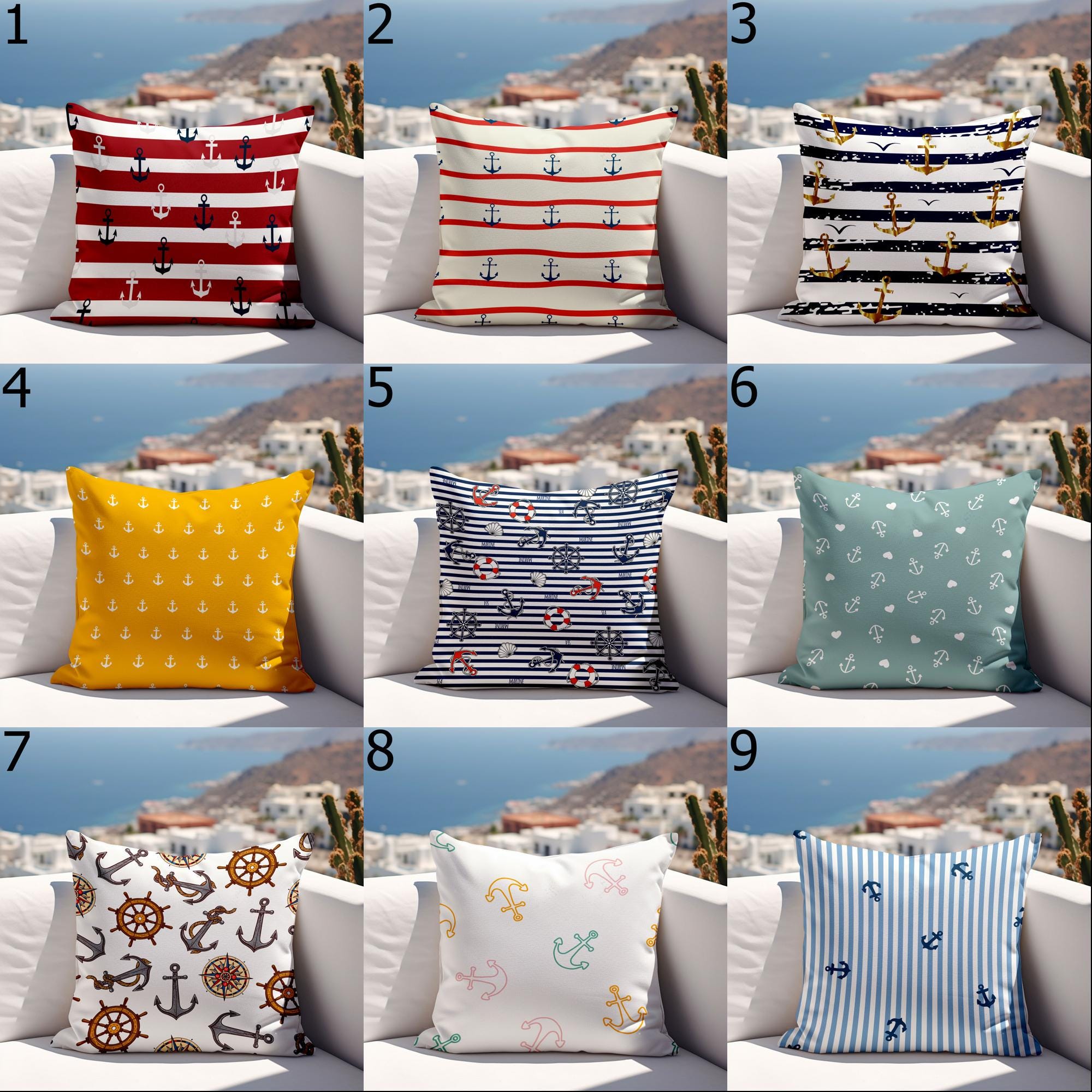 Waterproof Anchor Cushion Cover, Nautical Outdoor Pillow Covers, Outdoor Marine Waterproof Pillowcase, Sailor Anchor Outdoor Cushion Covers