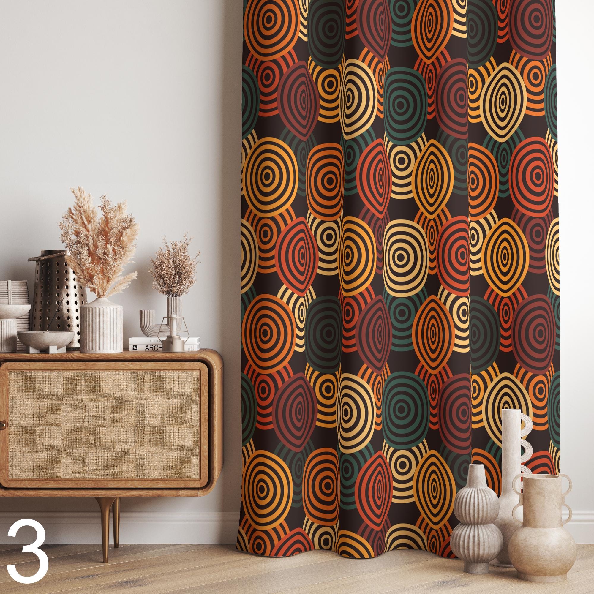 Retro Vintage Geometric Abstract Curtains, 70s Retro Window Curtains, MCM Print Drapes, 70s Bauhaus Style Curtain, Mid Century Curtain Panel