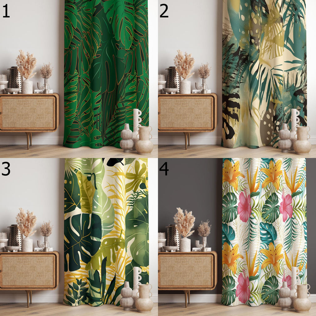 Monstera Leaf Curtain, Botanic Green Leaves Curtains, Tropical Green Leaves Curtain, Exotic Plants Curtain Panels, Monstera Printed Drape